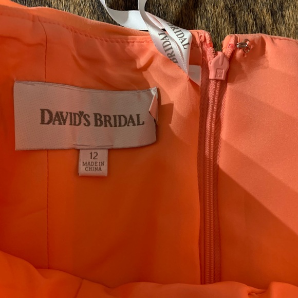 David’s bridal new with tag size 12 strapless chiffon high low dress coral color - Picture 3 of 10